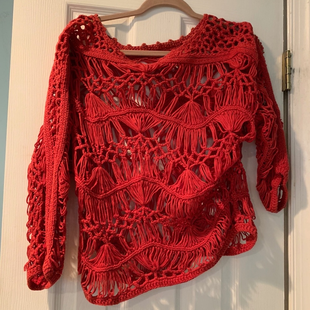 Anthropologie yellow bird red top